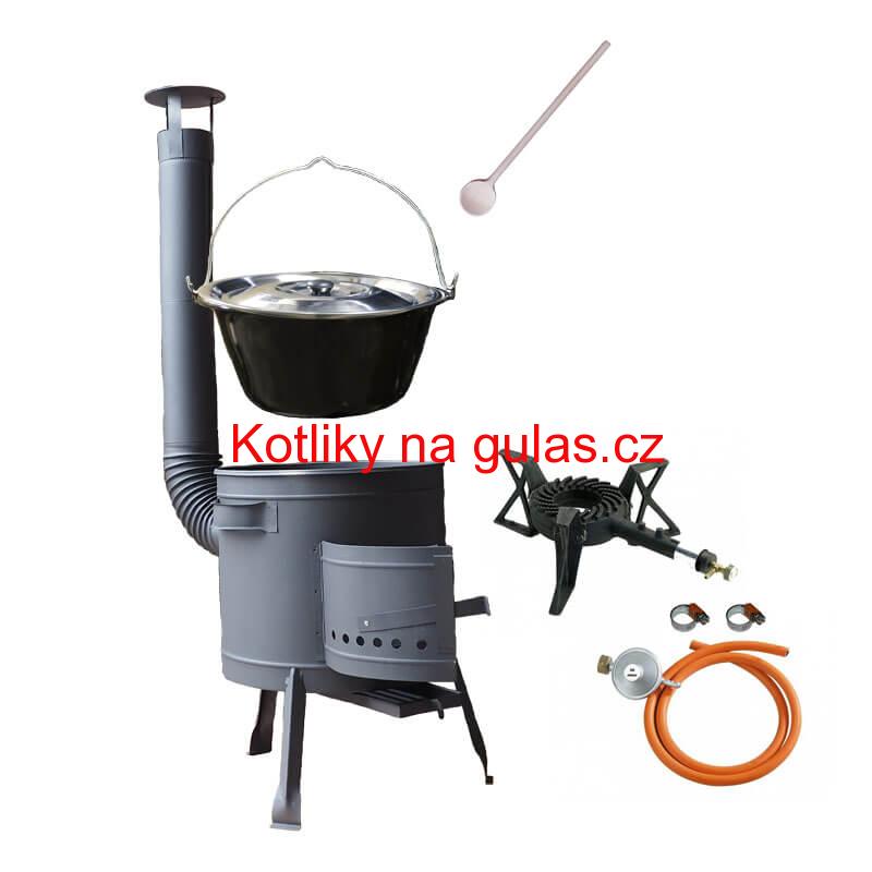 Smaltovaný kotlík (1,2 mm) 25 L + litinový hořák 5,5 kW + nízká kotlina 42 PLUS 600 + nerezová poklice INOX