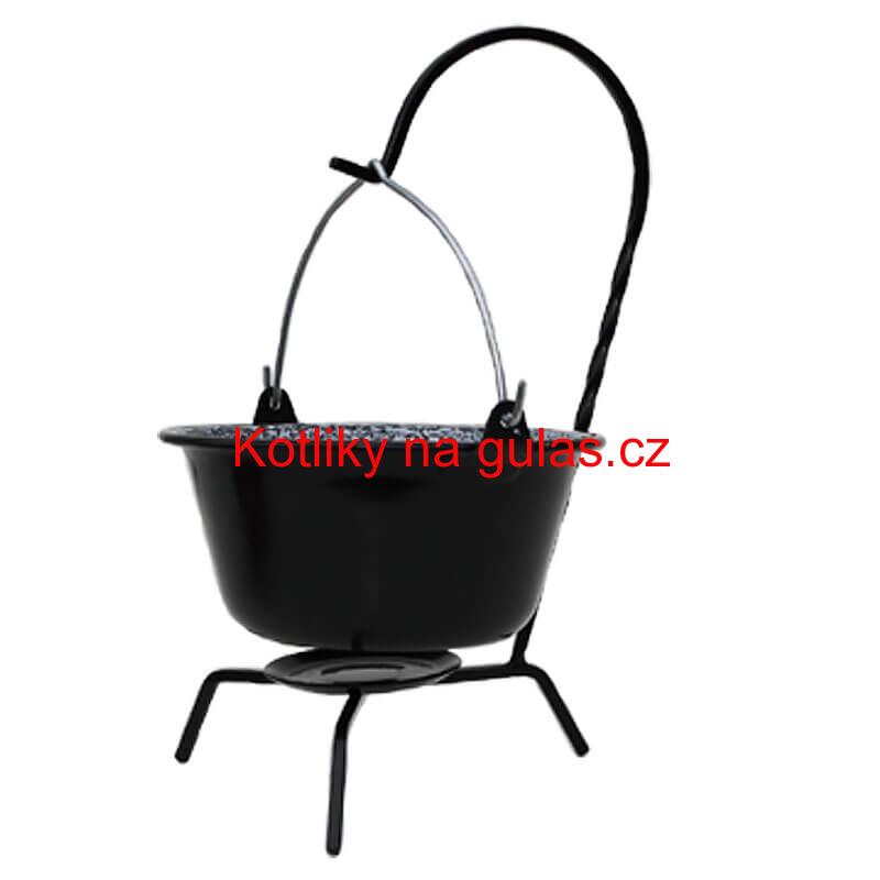 Servírovací kotlík na guláš smaltovaný černý 0,8 l + stojánek