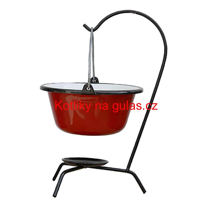 Servírovací kotlík na guláš smaltovaný červený 0,8 l + stojánek