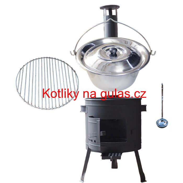 Nerezový kotlík 22 L (0,8 mm) INOX + Nerezový rošt 45 cm + nízká žáruvzdorná kotlina 42 cm PLUS 600