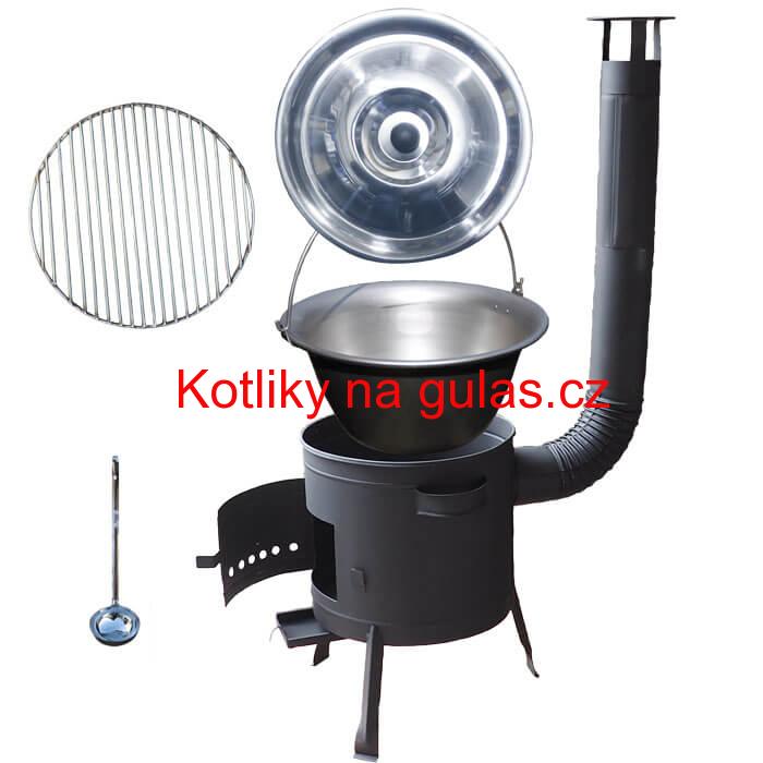 Nerezový kotlík 20 L (1,5 mm) + Nerezový rošt 45 cm + nízká žáruvzdorná kotlina 42 cm PLUS 600