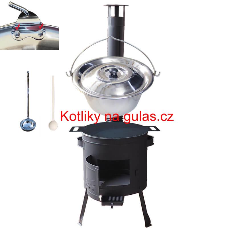 Nerezový kotlík 15 L (0,8 mm) s nýty + železná pánev 38 cm UNI + kotlina 36 cm PLUS 600