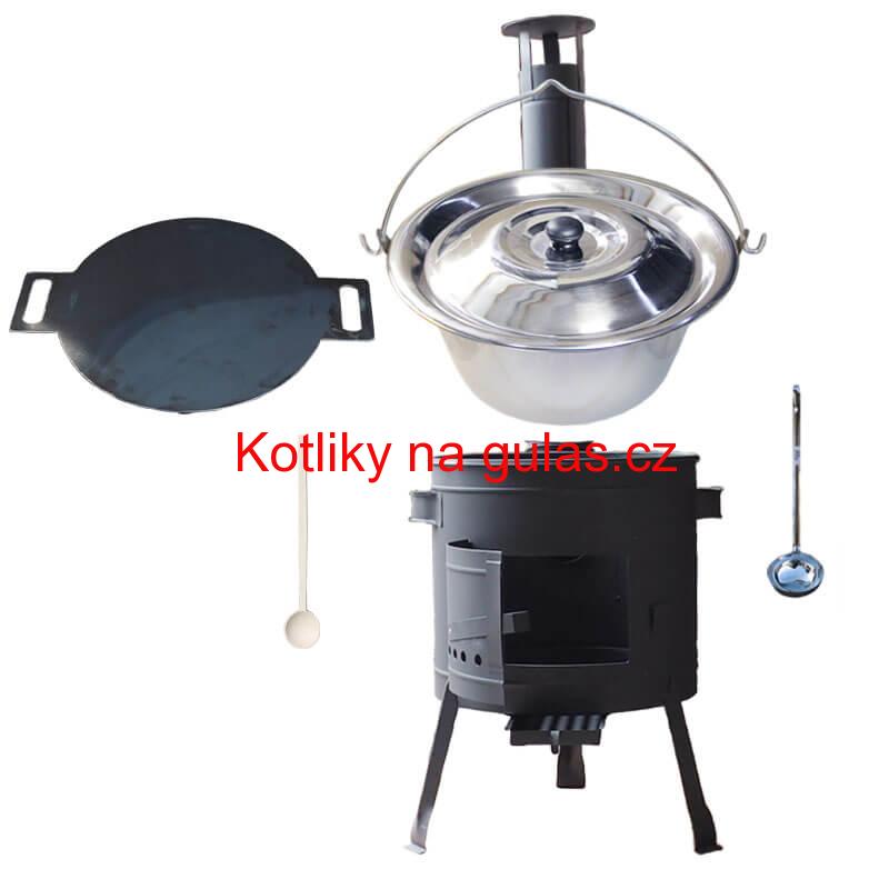 Nerezový kotlík 15 L (1,2 mm) + železná pánev 38 cm UNI + kotlina 36 cm PLUS 600