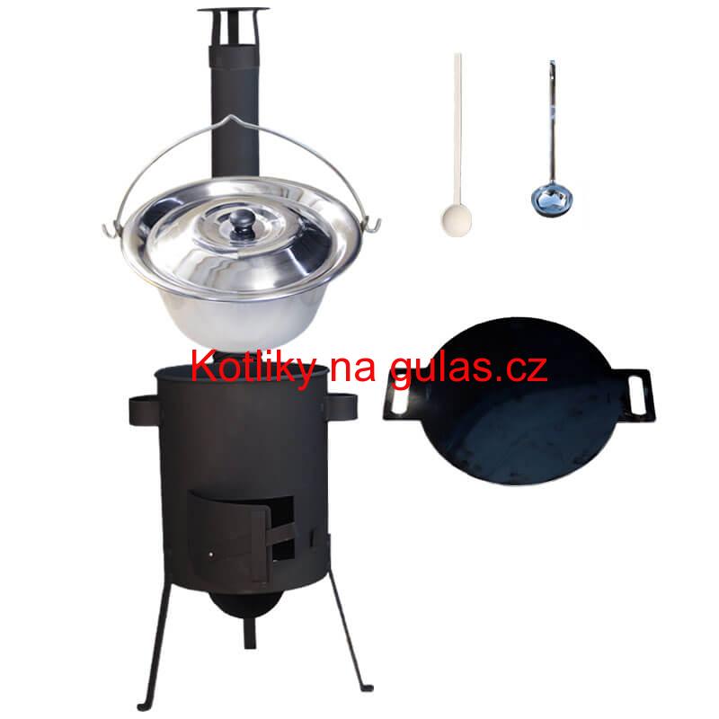 Nerezový kotlík 15 L (1,2 mm) + železná pánev 38 cm UNI + žáruvzdorná kotlina 36 cm PLUS 600 4 MM