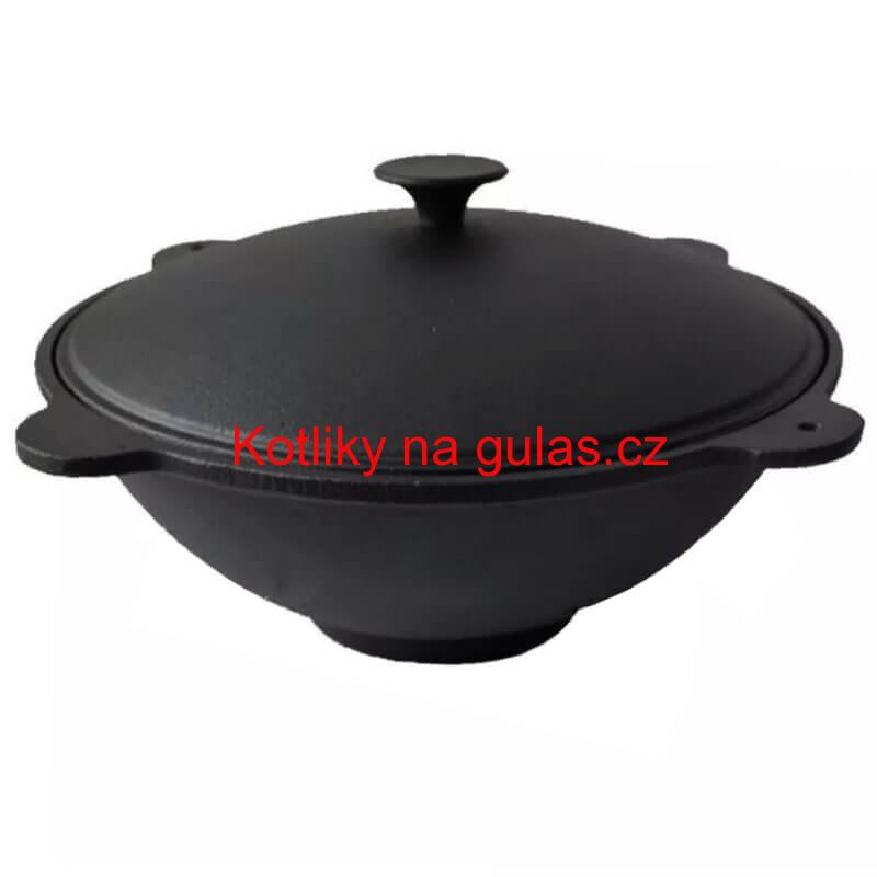Litinový wok s poklicí se 4 úchyty 51 cm