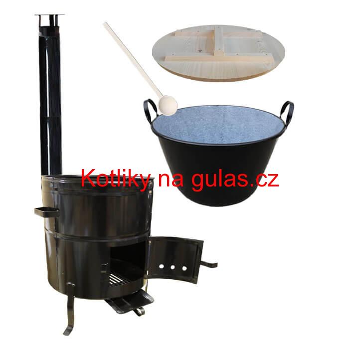 Zabijačkový smaltovaný kotel 100 L + kovová kotlina 60 cm + vařečka