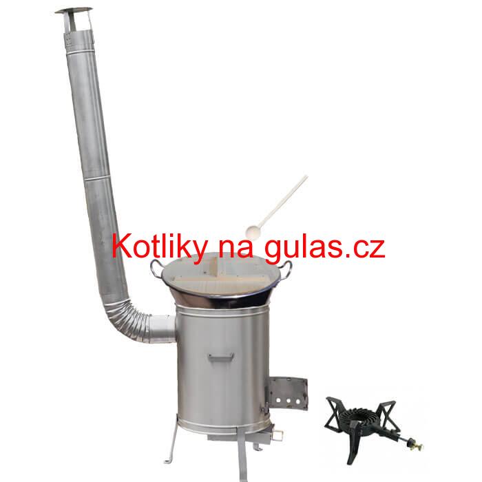 Zabijačkový nerezový kotel 100 L + nerezová kotlina 60 cm + hořák 7 kW a vařečka