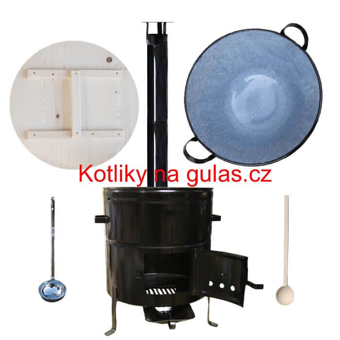 Smaltovaný kotel 100 L + kovová kotlina 60 cm + vařečka a naběračka BIG PARTY