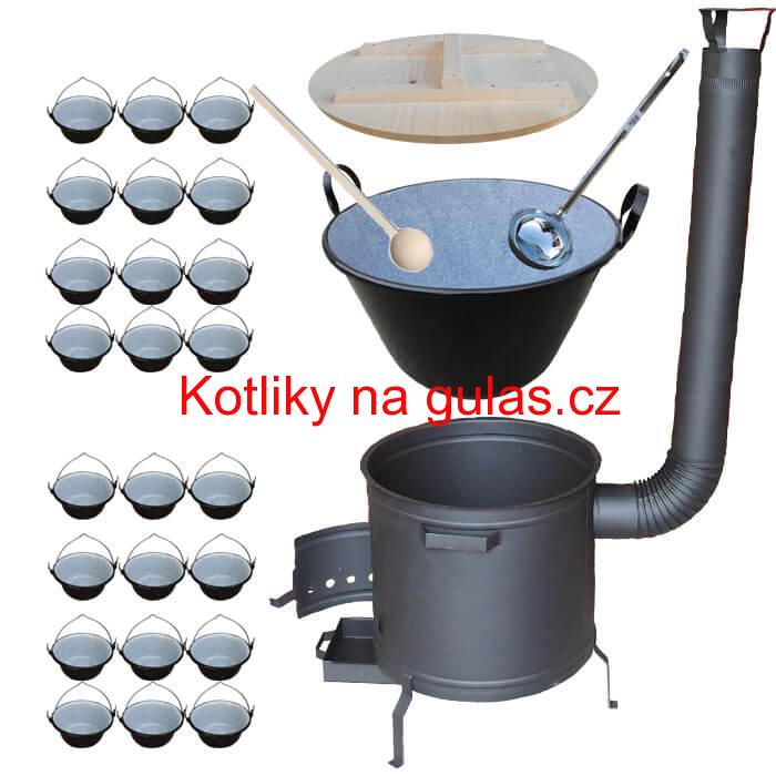  Smaltovaný kotel 100 L + servírovací kotlíky (24 ks) + vařečka a naběračka BIG PARTY PLUS 600