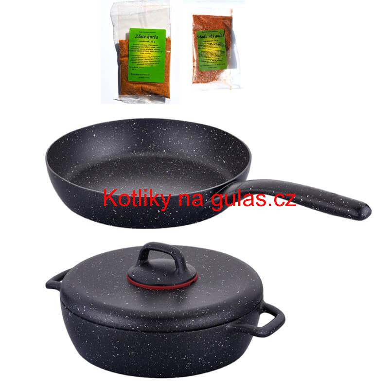 Hrnec s poklicí + pánev + pepř Classic Plus Volkanit