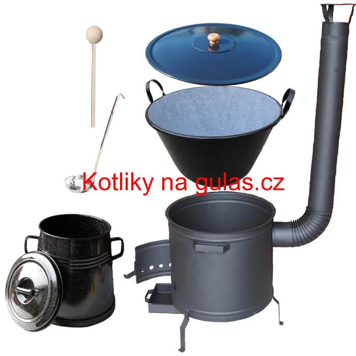 Smaltovaný kotel 50 L + žáruvzdorná kotlina 50 cm PLUS 600 + Nádoba na sádlo 10 L