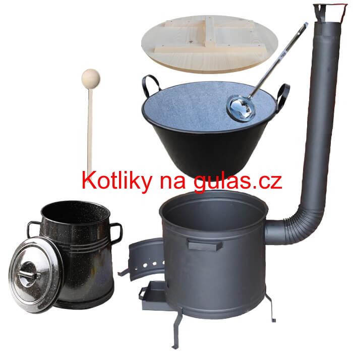 Smaltovaný kotel 100 L + žáruvzdorná kotlina 60 cm PLUS 600 + Nádoba na sádlo 10 L