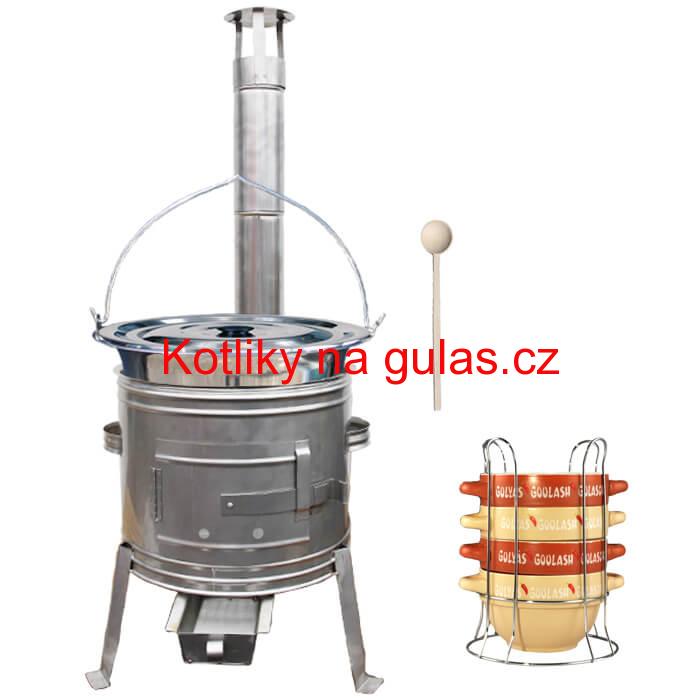 Nerezový kotlík 22 L (0,8 mm) INOX + misky na guláš 4 ks + nerezová kotlina 42 cm TOPLUX