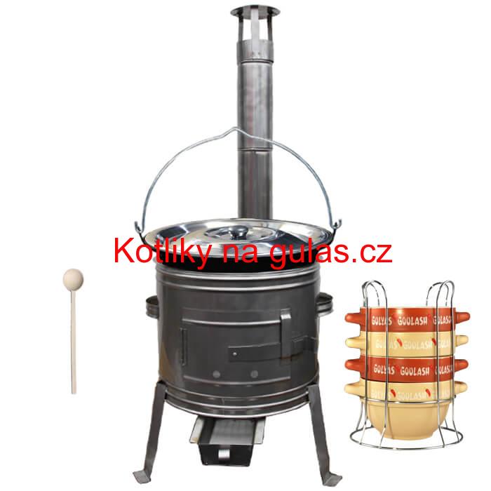 Smaltovaný kotlík 22 L (1,2 mm) + misky na guláš 4 ks + nerezová kotlina 42 cm TOPLUX