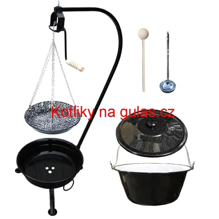 Smaltovaný kotlík 25 L (1,2 mm) + smaltovaná pánev + přenosné ohniště