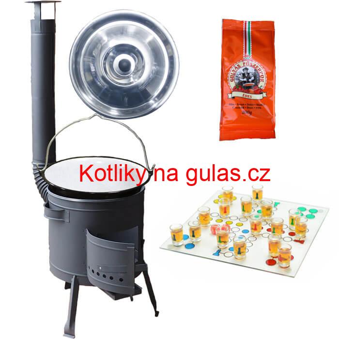 Smaltovaný kotlík 20 L (1,2 mm) + pepř + člověče pi už + nízká žáruvzdorná kotlina 42 PLUS 600