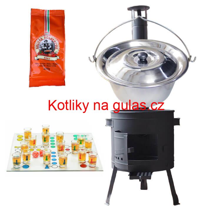 Nerezový kotlík 14 L (0,8 mm) + pepř + člověče pi už + nízká žáruvzdorná kotlina 36 PLUS 600