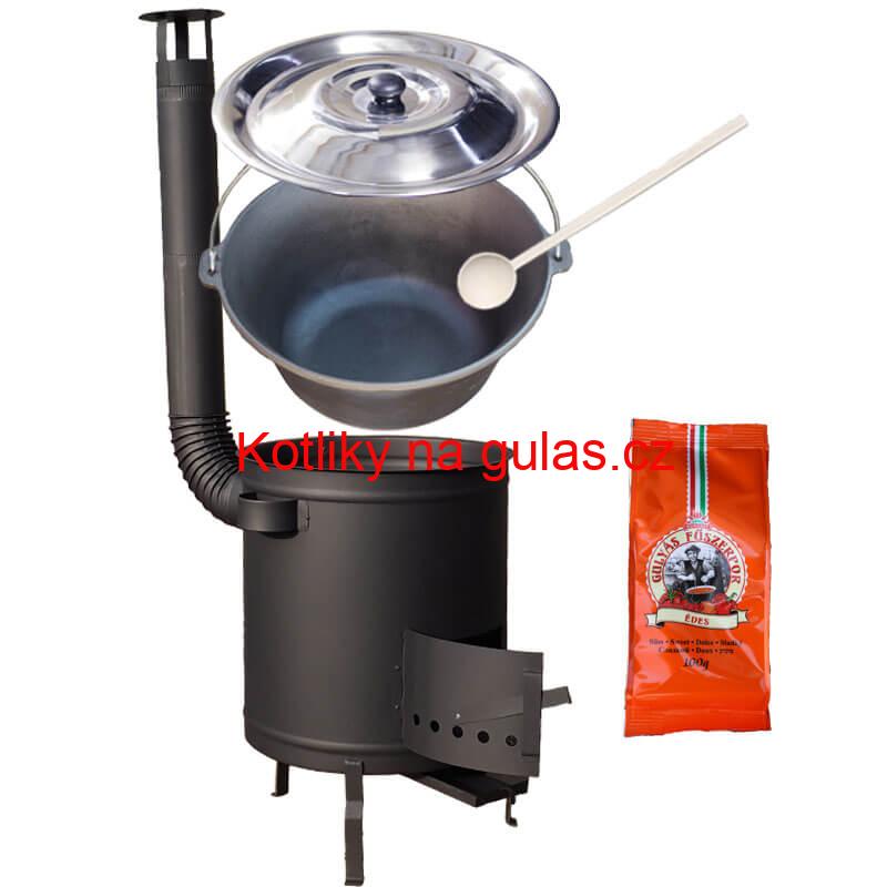 Litinový kotlík 16 L + silnostěnná kotlina 36 cm (1,5 mm) STRONG + žáruvzdorná barva Plus 600