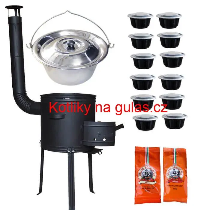 Nerezový kotlík 22 L (0,8 mm) INOX + žáruvzdorná kotlina 42 cm Plus 700 + misky 12 ks + 2 x pepř na guláš 100 g