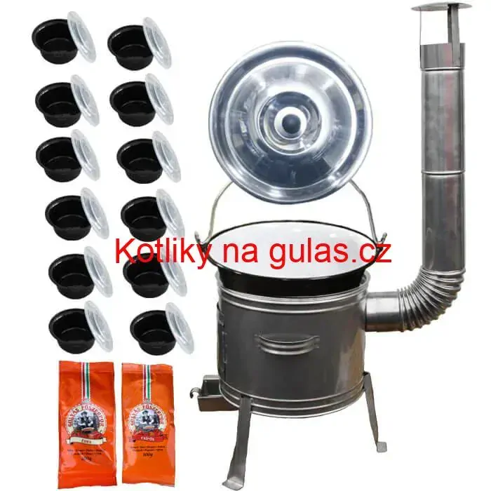 Smaltovaný kotlík 22 L (1,2 mm) + nerezová kotlina 42 cm TOPLUX + misky 12 ks + 2 x pepř na guláš 100 g