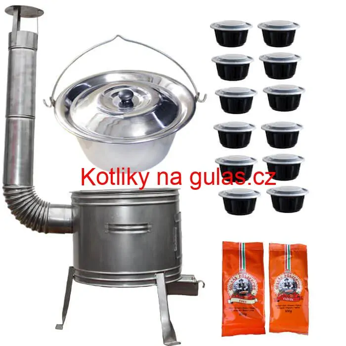 Nerezový kotlík 22 L (0,8 mm) INOX + nerezová kotlina 42 cm TOPLUX + misky 12 ks + 2 x pepř na guláš 100 g