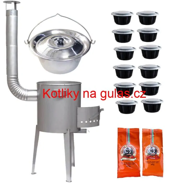 Nerezový kotlík 22 L (0,8 mm) INOX + nerezová kotlina 42 cm LUXUS + misky 12 ks + 2 x pepř na guláš 100 g