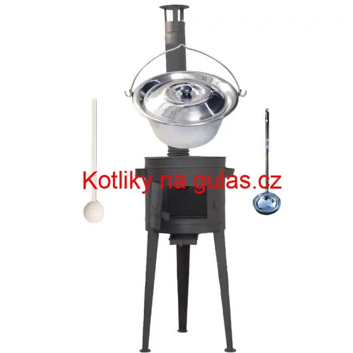 Nerezový kotlík 22 L (0,8 mm) + vysoká žáruvzdorná kotlina (1,5 mm) HODO 42 cm PLUS 600 + vařečka + naběračka