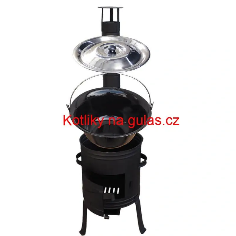 Smaltovaný kotlík 11 L BLACK + nerezová poklice INOX + žáruvzdorná kotlina 33 cm Plus 700