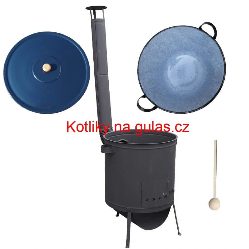 Smaltovaný kotel 70 L na zabijačku + žáruvzdorná kotlina 53 PLUS 600 4 MM + vařečka