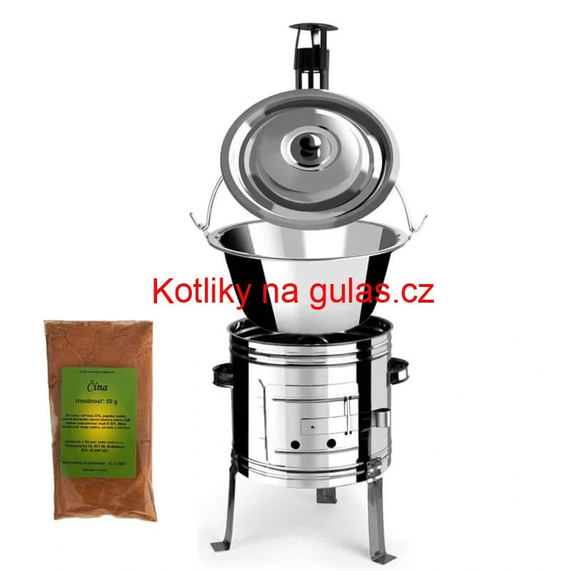 Nerezový kotlík 10 L (0,8 mm) + nerezová kotlina 31 INOX + Wok + koření 50 g