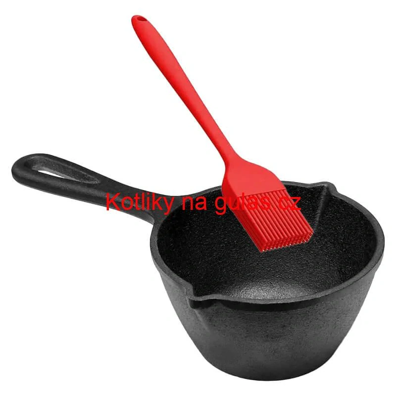 Litinový rendlík (kastrol) 0,5 l + silikonová mášlovačka