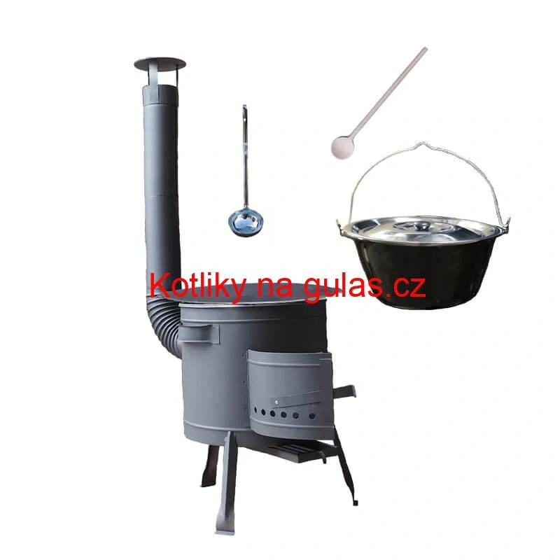 Smaltovaný kotlík 22 L + litinová pánev 45 cm + nízká žáruvzdorná kotlina 42 cm PLUS 600