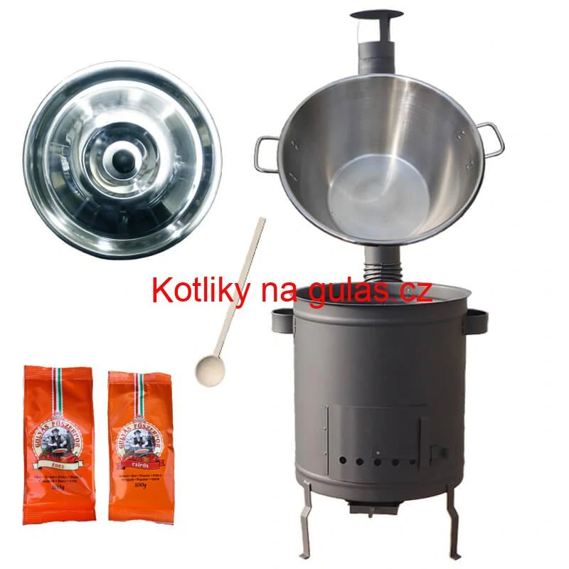 Nerezový kotel 40 L + Hrubostěnná kotlina 45 cm (1,5 mm) STRONG Plus 600 + paprikové koření na guláš