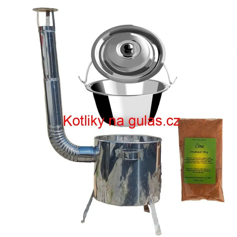 Nerezový kotlík 10 L (0,8 mm) + nerezová kotlina 31 INOX LUSTRO + Wok + koření 50 g