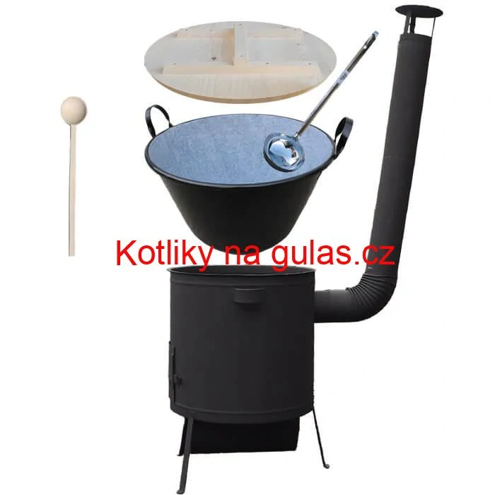 Smaltovaný kotel 100 L + žáruvzdorná kotlina 42 PLUS 600 4 MM + vařečka a naběračka BIG PARTY