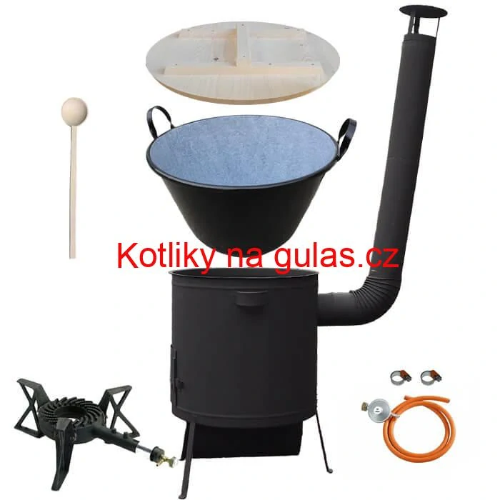 Zabijačkový smaltovaný kotel 100 L, žáruvzdorná kotlina 42 PLUS 600 4 MM, hořák 7 kW + vařečka