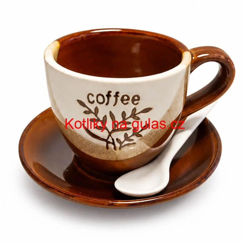 Keramický hrnek na kávu 100 ml s podšálkem a lžičkou COFFEE 1 ks