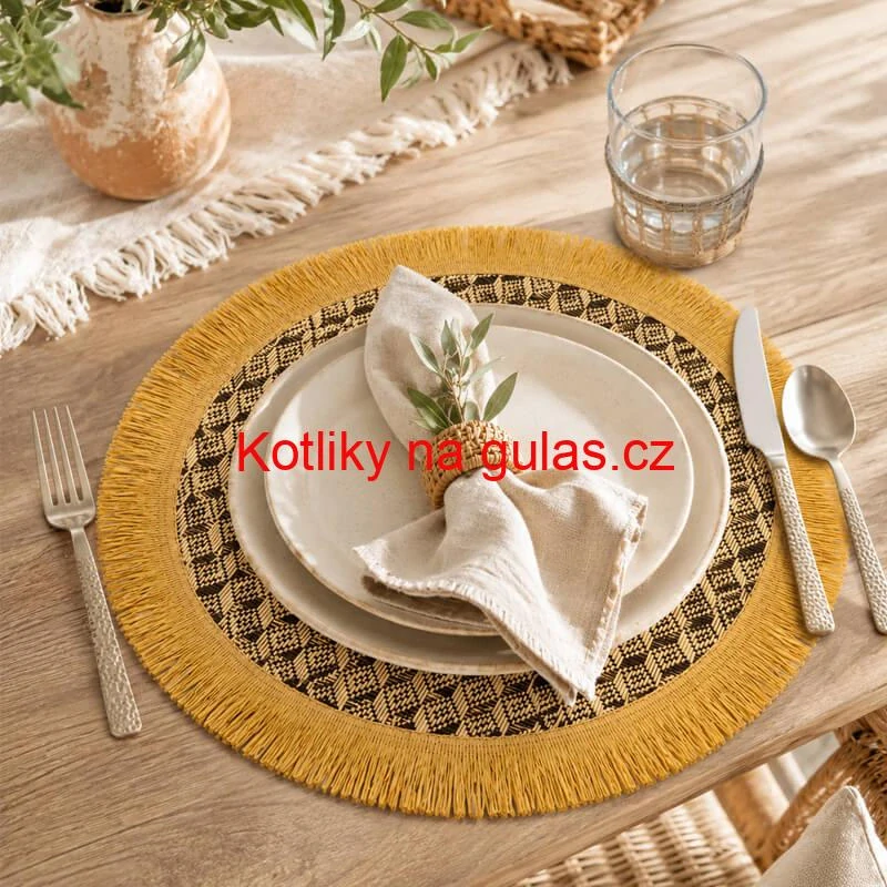 Přírodní podložka pod talíř se třásněmi 37 cm