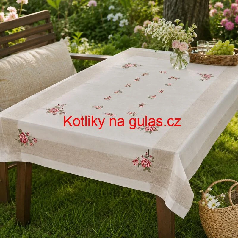 Hrubší textilní ubrus Růže Provence 130 × 180 cm