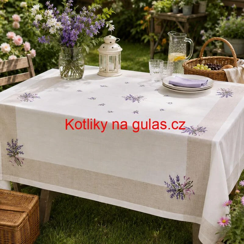 Hrubší textilní ubrus Levandule Provence 150 × 220 cm