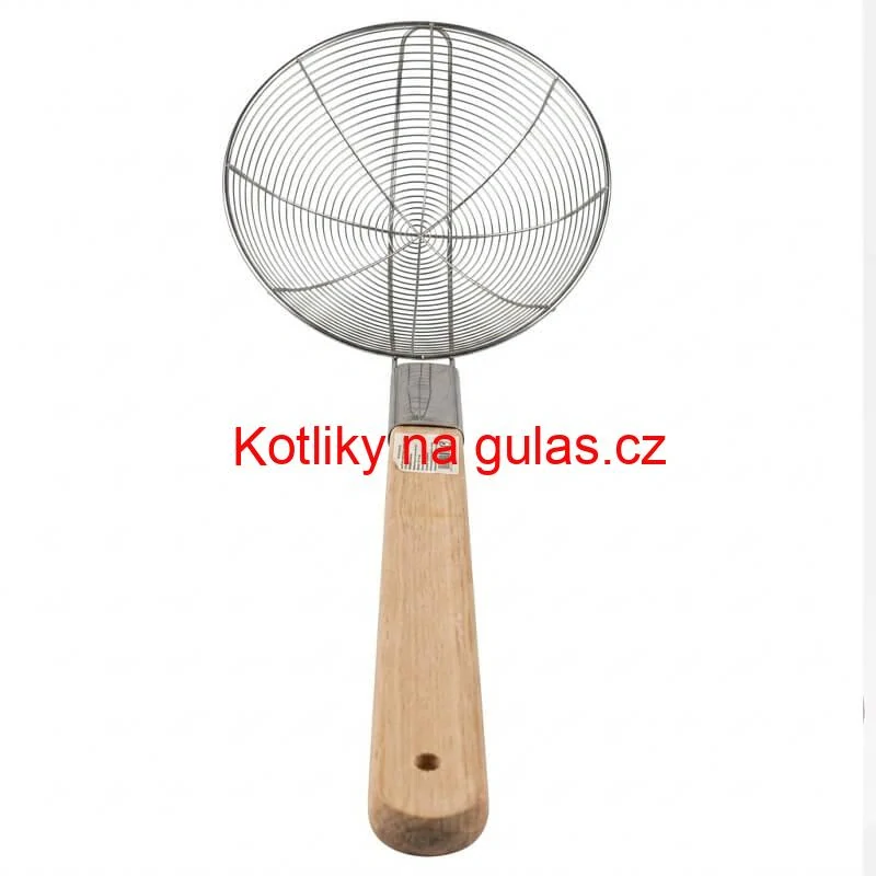 Velké nerezové sítko 22,5 cm s dřevěnou rukojetí – délka 56,5 cm