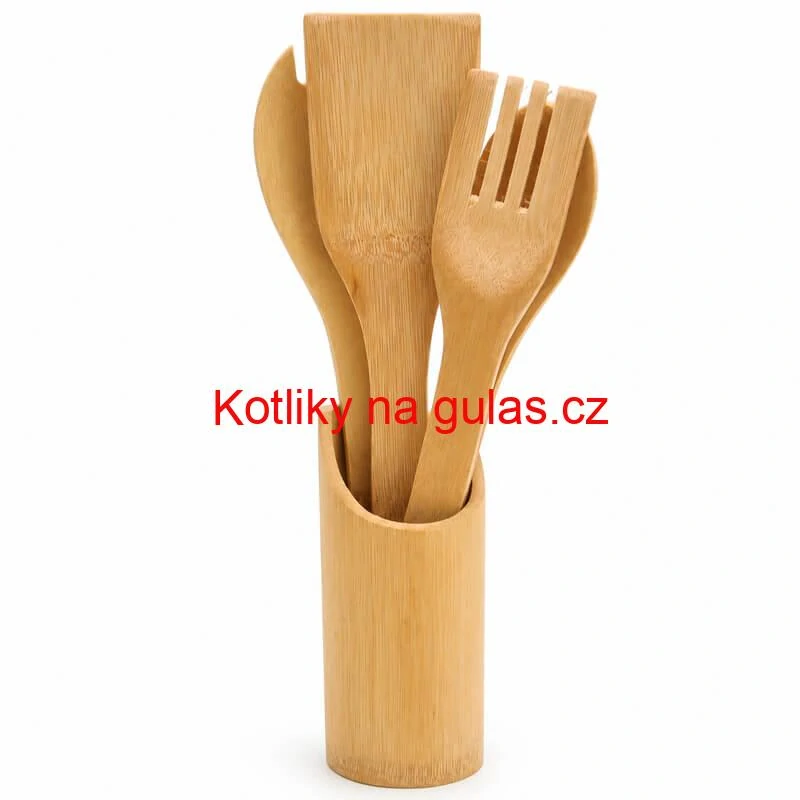 Dřevěná kuchyňská souprava se stojanem – 5 dílů