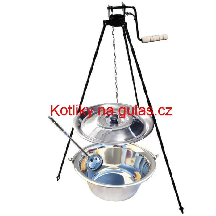 Nerezový kotlík 22 L (0,8 mm) + poklice + stojan s kladkou VAR