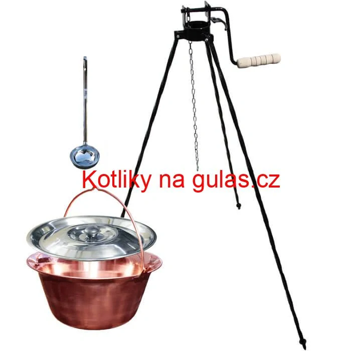 Měděný kotlík 14 L (1,2 mm) + poklice + stojan s kladkou VAR