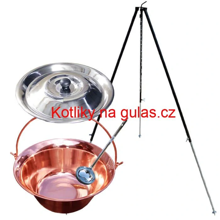 Měděný kotlík 30 L (1,2 mm) + poklice + teleskopický stojan