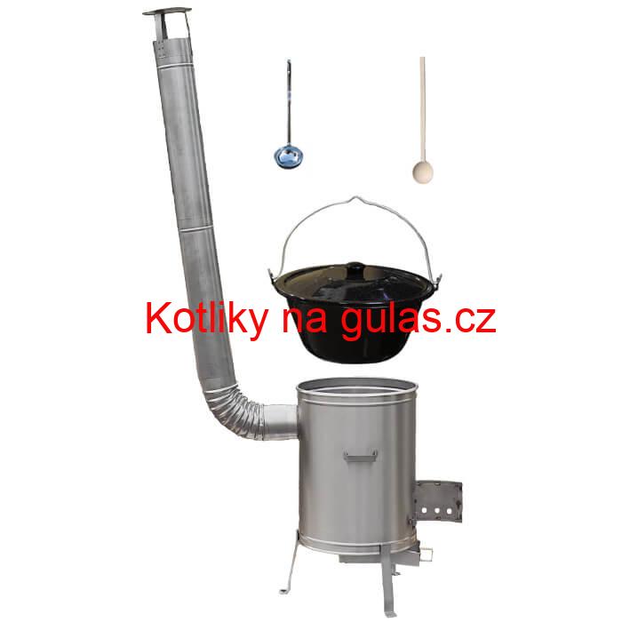 Smaltovaný kotlík 13 L (1,2 mm) + nerezová kotlina 36 cm + vařečka a naběračka LUX