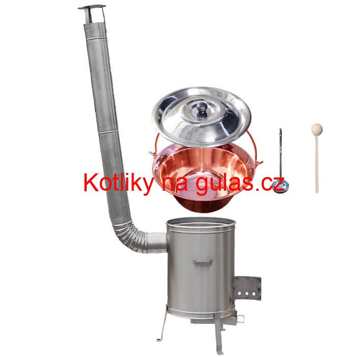 Měděný kotlík 10 L (1,2 mm) + nerezová kotlina 36 cm + vařečka a naběračka LUX