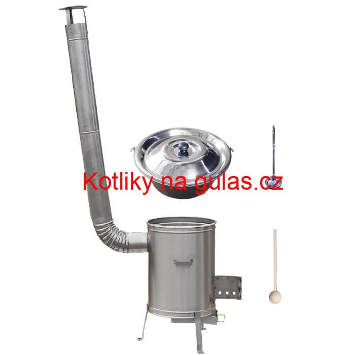 Nerezový kotlík 15 L (1,5 mm) + nerezová kotlina 36 cm + vařečka a naběračka LUX