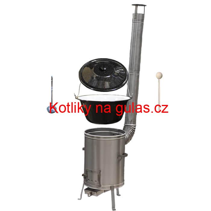 Smaltovaný kotlík 22 L (1,2 mm) + nerezová kotlina 42 cm + vařečka a naběračka LUX