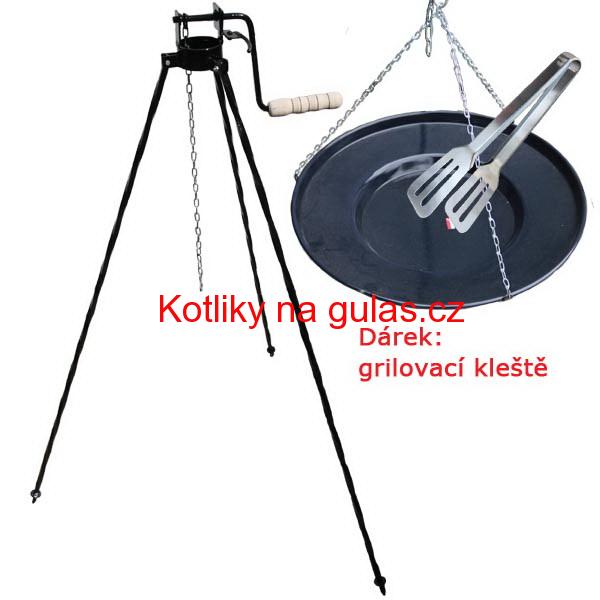 Grilovací pánev s řetízkem + stojan s kladkou